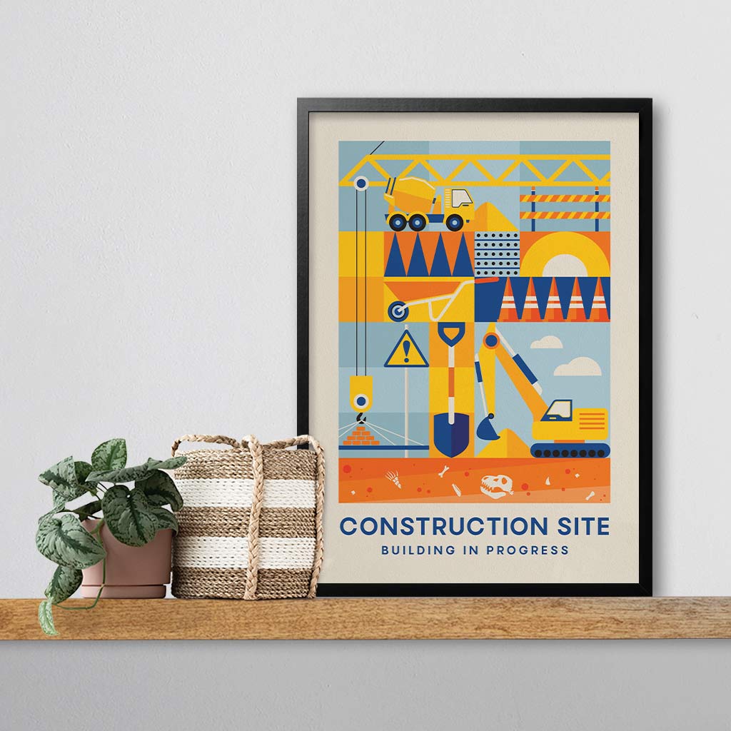 Construction Site, Kids Room Geometric Wall Art