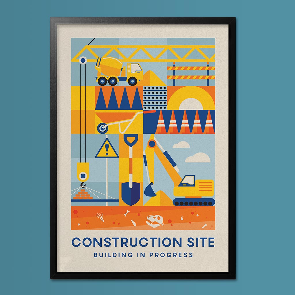 Construction Site, Kids Room Geometric Wall Art