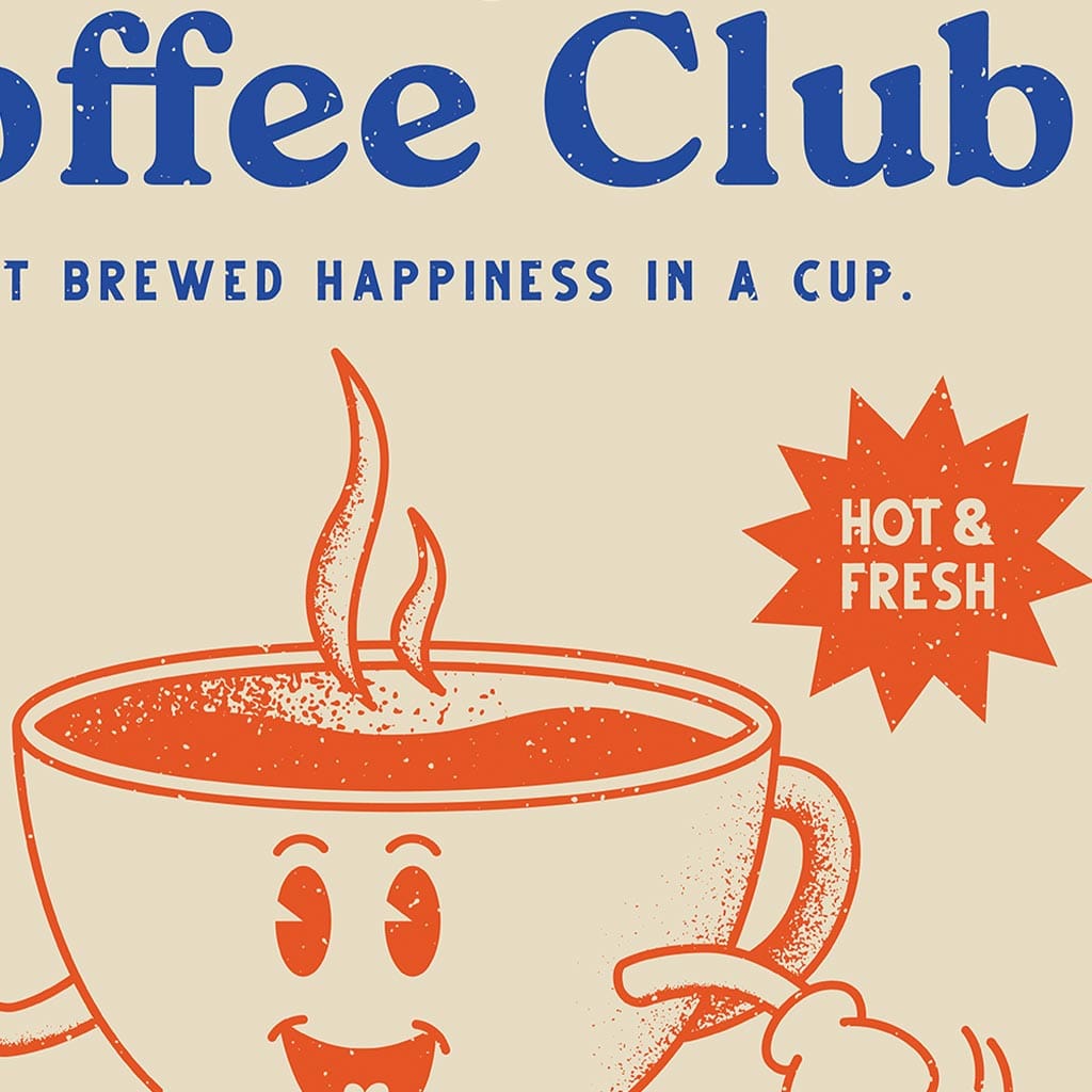 Coffee Club - Retro Typographic UK Kitchen Wall Art Print - Print Club North