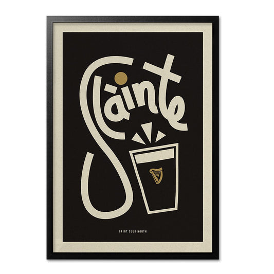 Slainte, Guinness Irish Retro Print, Pub Portrait Wall Art, Vintage Style, Retro Wall Art, Living Room Prints, Illustrated Typography Art - Print Club North